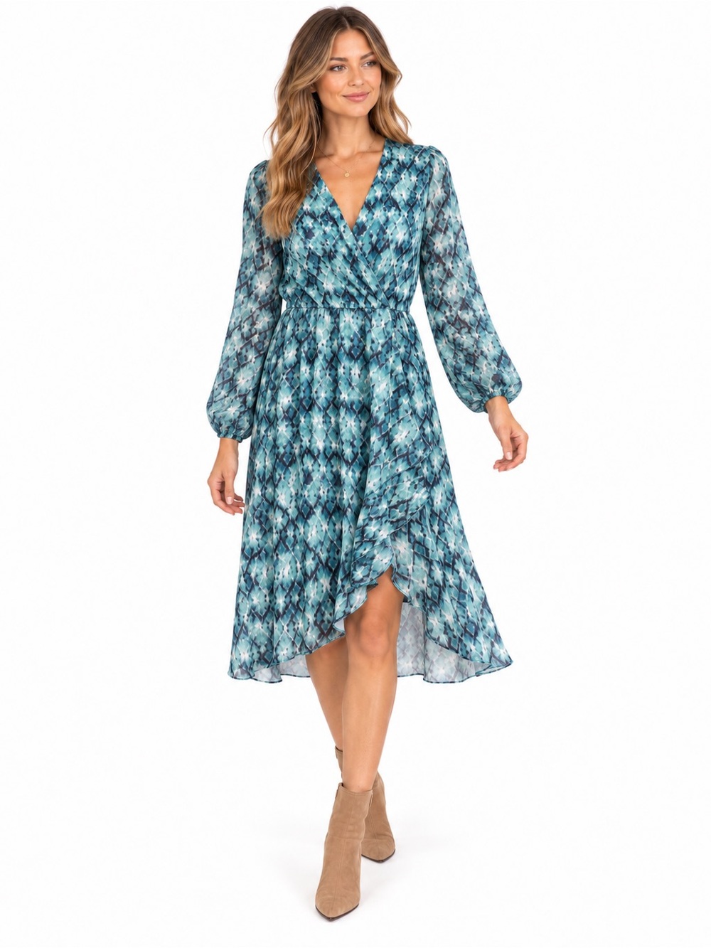 BOSS by Hugo Boss C-Divanta Abstract Print V-Neck Midi Dress NWT Size M